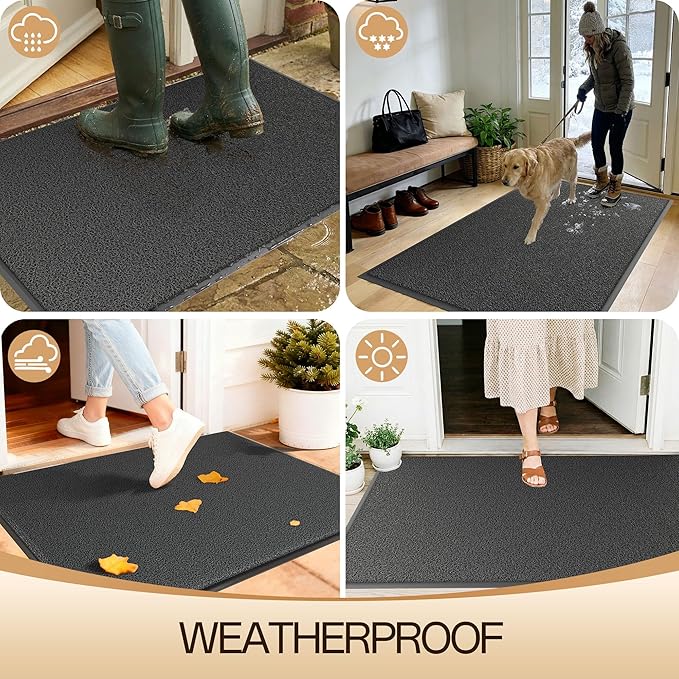 Amyracel Front Door Mat Indoor Outdoor Entrance, 24" x 48" All-Season Waterproof Doormat for Enterway, Heavy Duty Commercial Floor Mat, Fade Resistant, Rubber Back, Low Profile, Easy Clean