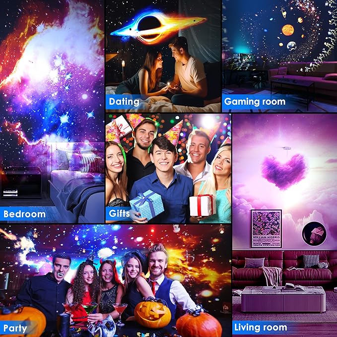 Galaxy Projector for Bedroom Pro Version, HD 12 in 1 Film Discs Star Projector with Bluetooth Galaxy Light, Planetarium Projector with Timer, White Noise, 360 ° Rotation, Remote Control，Black
