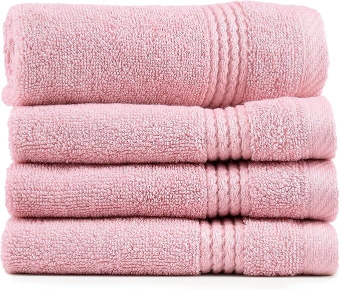 EastNBlue Lara 100% Turkish Cotton Washcloths 4 Pack, Extra Soft & Absorbent Wash Cloths for Face & Body (12" x 12"), Terry Cloth, Small Hand Towels for Bathroom, Rose (Pink)