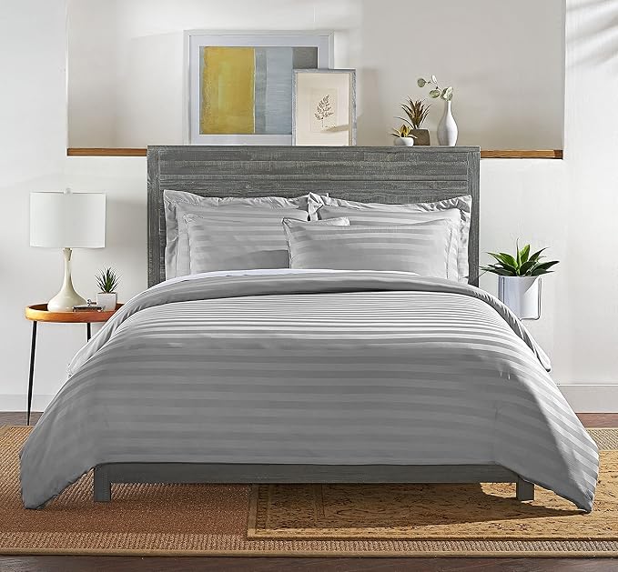 Pure Bamboo Queen Duvet Cover, 3 Piece Set, Genuine 100% Organic Viscose Derived from Bamboo, Luxuriously Soft and Cooling, 2 Pillowcases (Queen, Jacquard Silver)