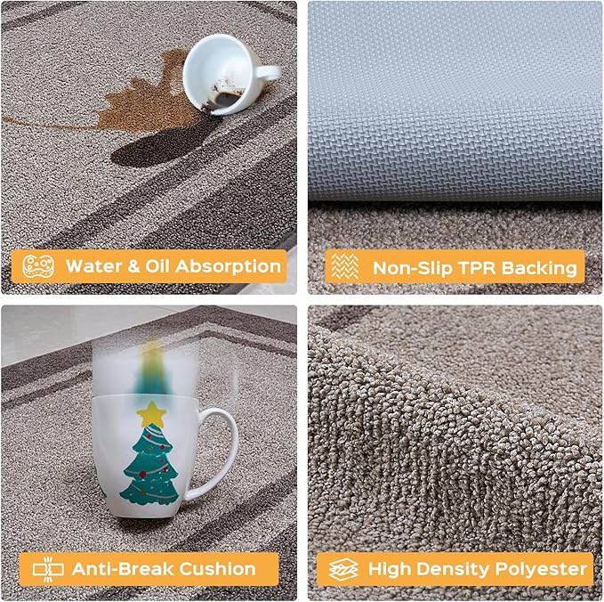 Kitchen Rugs 24" x 36", Non-Slip Machine Washable Kitchen Runner Rugs Floor Mats, Absorbent Comfort Standing Mats for Kitchen, Sink, Laundry and Hallway, Beige & Grayish Brown