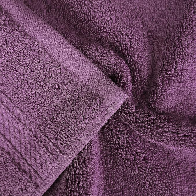 SUPERIOR Egyptian Cotton Pile Bath Towel Set of 4, Ultra Soft Luxury Towels, Thick Plush Essentials, Absorbent Heavyweight, Guest Bath, Hotel, Spa, Home Bathroom, Shower Basics, Plum