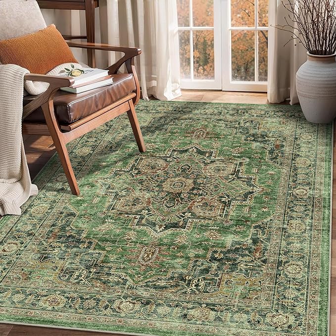 4x6 Area Rug for Bedroom Machine Washable Low Pile Vintage Distressed Rugs Stain Resistant Faux Wool Rug Ultra Soft Non-Slip Area Rugs for Living Room, Playroom, Kitchen,Home Office