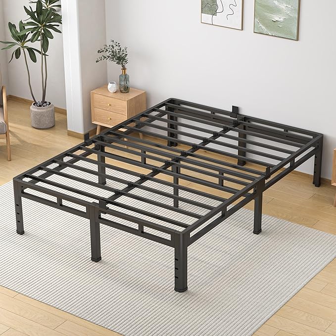 NKZ Full Size Bed Frame 16 Inch, Metal Bed Frame & Box Spring 2 in 1 Platform with Round Corner Legs, 4000lbs Weight Capacity Reinforced Metal Frame, Headboard Hole, Noise-Free, Easy Assembly