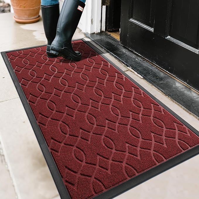 Yimobra Large Door Mat 47x24, All-Season Waterproof Doormat Outdoor Entrance, Heavy Duty Non-Slip Outside Door Mat for Garage Patio Proch Entryway Indoor, Easy Clean, Red