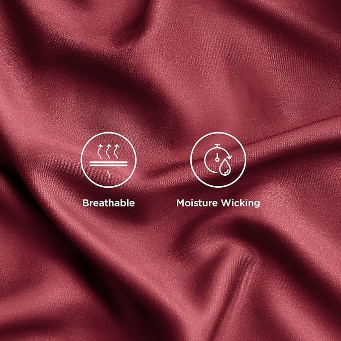 Bedsure Queen Sheet Set, Rayon Derived from Bamboo, Cooling Sheets, Breathable & Soft, Deep Pocket Up to 16 Inches, Hotel Luxury Silky Bedding for Hot Sleepers, Burgundy
