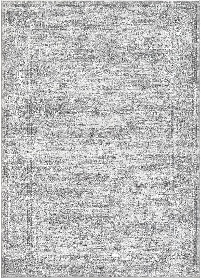 Area Rug Living Room Rugs - 7x9 Large Soft Indoor Neutral Modern Abstract Low Pile Washable Rug Carpet for Bedroom Dining Room Farmhouse Home Office - Vintage Grey