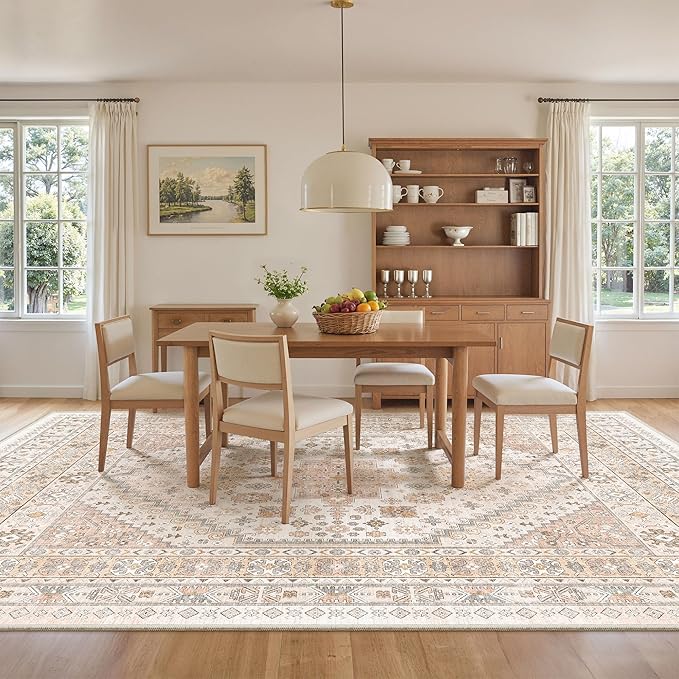 zesthome 9x12 Area Rugs for Living Room,Non-Slip Backing Washable Rugs,Vintage Large Area Rug，Stain Resistant Home Decor Rug