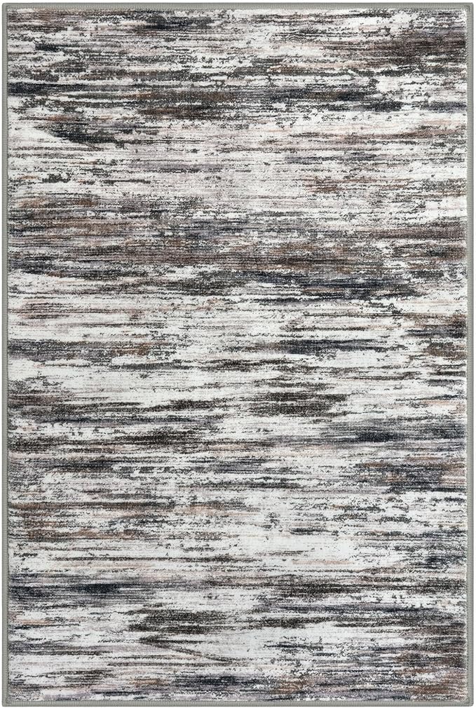 2x3 Modern Abstract Rug for Entryway, Grey Brown Super Soft Small Area Rug, Washable Non-Slip Kitchen Rugs, Low-Pile Mat for Kitchen, Bedside, Indoor Door Mat