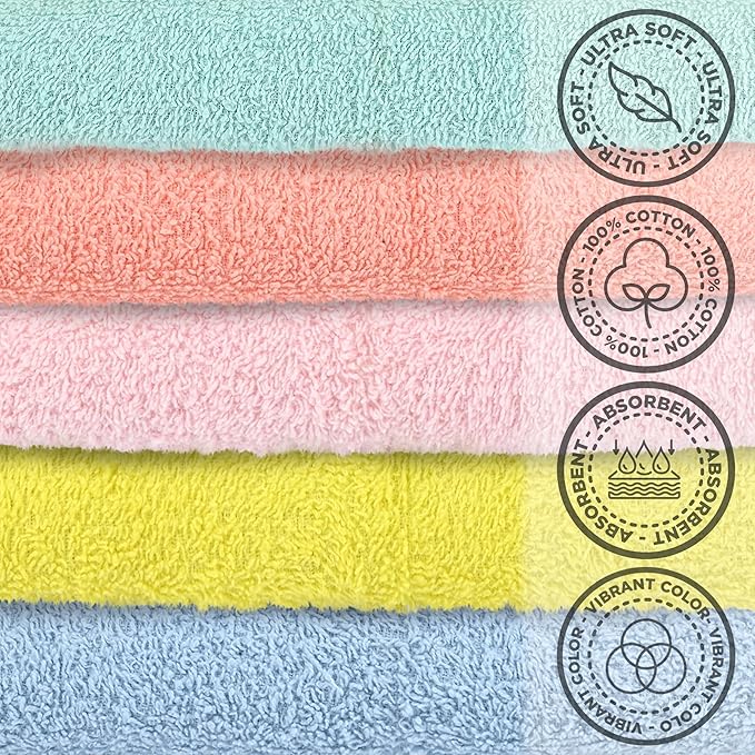 Crystal Ridge Cotton Wash Cloths 24 Pack - Washcloths for Showering, Face and Body, Soft and Highly Absorbent Multipurpose Towels for Bathroom, Kitchen, Spa and Gym - Wash Rags 12 x12 (Lt Pink)