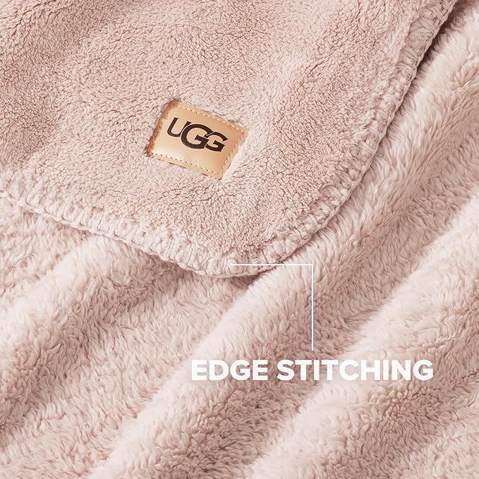 UGG Plush Twin Blanket, Soft Cozy Fleece Blanket for Bed, Luxury Fluffy Oversized Throw for Couch, Washable Hypoallergenic Twin Bedding, 66" x 90", Quartz Pink (Whitecap)