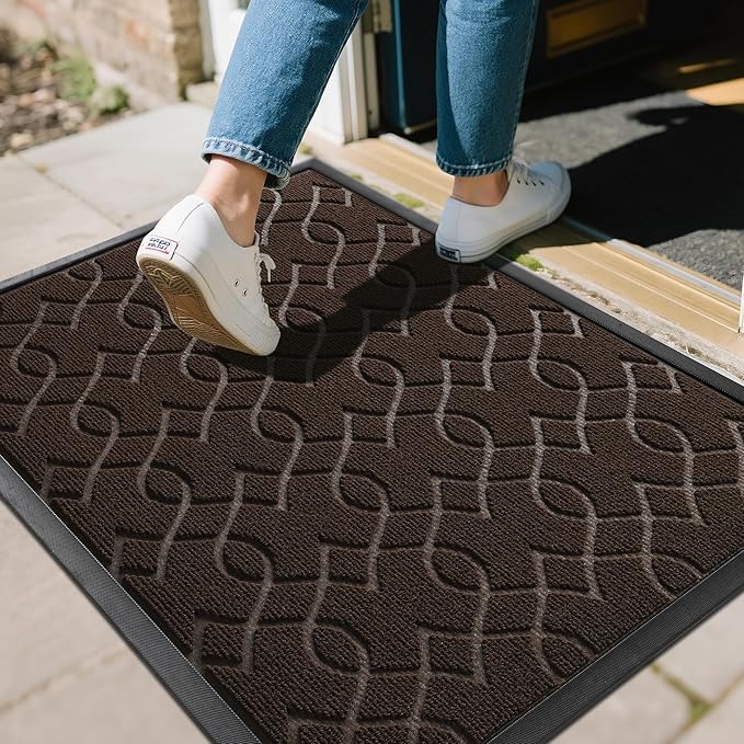 Yimobra Outdoor Mats for Front Door 29.5x17, All-Season Waterproof Doormat Outdoor Entrance, Heavy Duty Non-Slip Outside Door Mat for Garage Patio Proch Entryway Indoor, Coffee