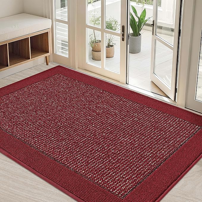BEQHAUSE Indoor Door Mat 32" x 48", Dirt Trapper Door Mats Non-Slip Entryway Rugs Washable, Resist Dirt Absorbent Welcome Mat, Low Profile Floor Mats for Front Back Door and Entryway, Red
