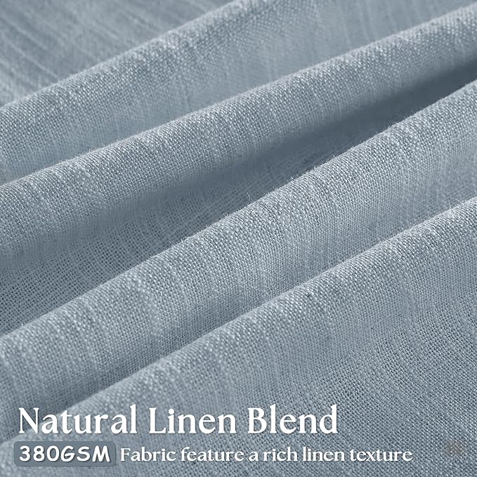 Dusty Blue Linen Pinch Pleated Curtains 108 Inches Long 2 Panels for Living Room Bedroom Light Filtering Drapes 108 Inch Length Sky Grey Blue Semi Sheer Memory Shape Trained Ceiling Floor Curtain