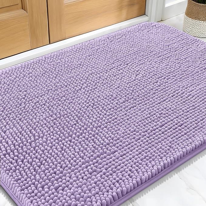 OLANLY Dog Door Mat for Muddy Paws 30x20, Absorbs Moisture and Dirt, Absorbent Non-Slip Washable Doormat, Quick Dry Chenille Mud Mat for Dogs, Entry Indoor Entryway Carpet for Inside Floor, Lavender