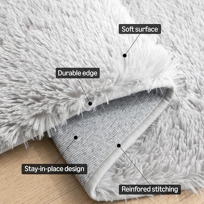 Amazon Basics Fluffy Washable Round Area Rug, Circle Shaggy Carpet for Living Room, Bedroom, Nursery, 6'R, Gray