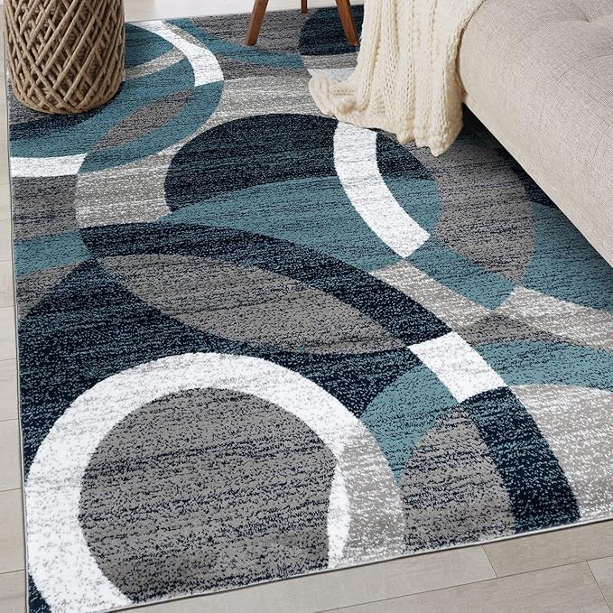 Rugshop Blue Modern Geometric Indoor Small Area Rug, Overlapping Circle Pattern, Fade Resistant, Non-Shedding, for Bedroom, Home Office and Reading Nook, 3'3" x 5'