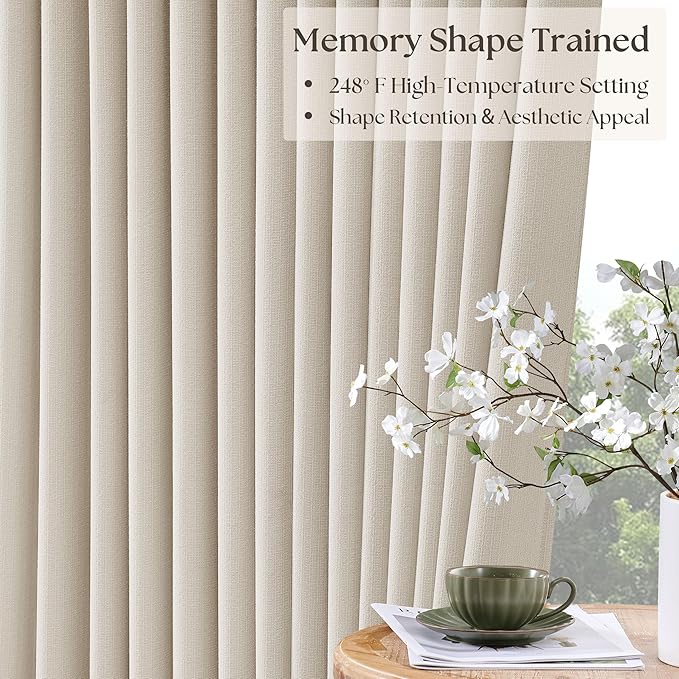 80 Inch Pinch Pleated Linen Black Out Curtains 2 Panels for Bedroom Living Room Cream 100% Blackout Curtains 80 Inches Long Pinch Pleat Dual Layer Drapes Cream Ivory Drapes for Dining Room Office