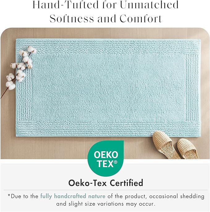 Madison Park Splendor Reversible 100% Cotton Tufted Bathroom Rug-3000 GSM Hotel Quality Luxurious Plush Medium Pile Bath Mat Absorbent, Quick Dry, Shower Room Décor, 17x24 Blue