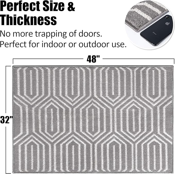 Indoor Doormat 32"x 48", Absorbent Front Back Door Mat, Rubber Backing Non Slip Floor Mats Inside Mud Dirt Trapper Outside Entrance Door Rug Carpet, Machine Washable Low Profile-Grey Time Cloister