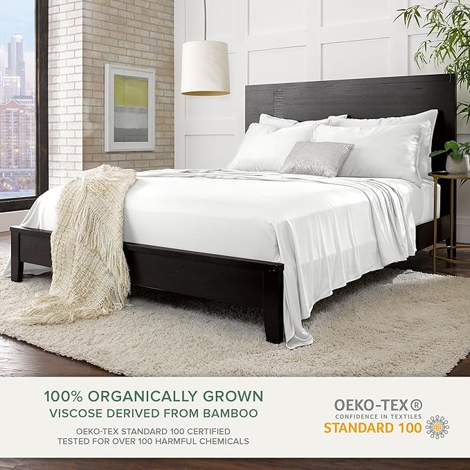 Pure Bamboo Twin XL Sheets, Genuine 100% Organic Viscose Derived from Bamboo Bed Sheet Set, Luxuriously Soft & Cooling, Double Stitching, 2 Year Quality Promise (Twin XL, White)