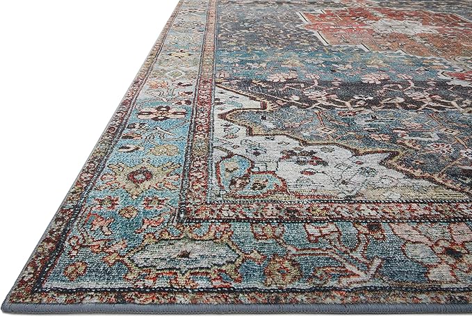 Loloi Margot Collection MAT-05 Ocean/Brick 2'-0" x 5'-0" Accent Rug feat. CloudPile, No-Shed Easy Clean Large Patterned Area Rug for Living Room, Bedroom, Dining Area