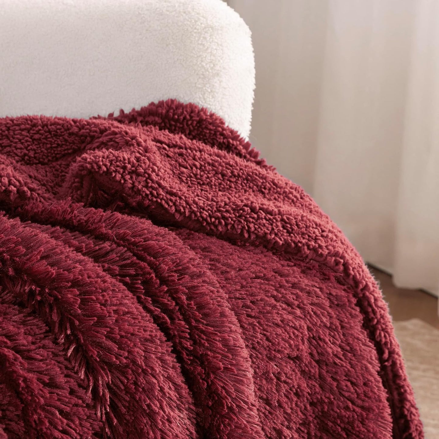 Bedsure GentleSoft Fuzzy Sherpa Faux Fur Twin Blanket Burgundy Red Cozy Gifts for Women Men, Soft Fleece Plush Warm Minky Thick Blanket Twin Size for Bed, Dorm Essentials Red Room Decor Gifts, 60x80