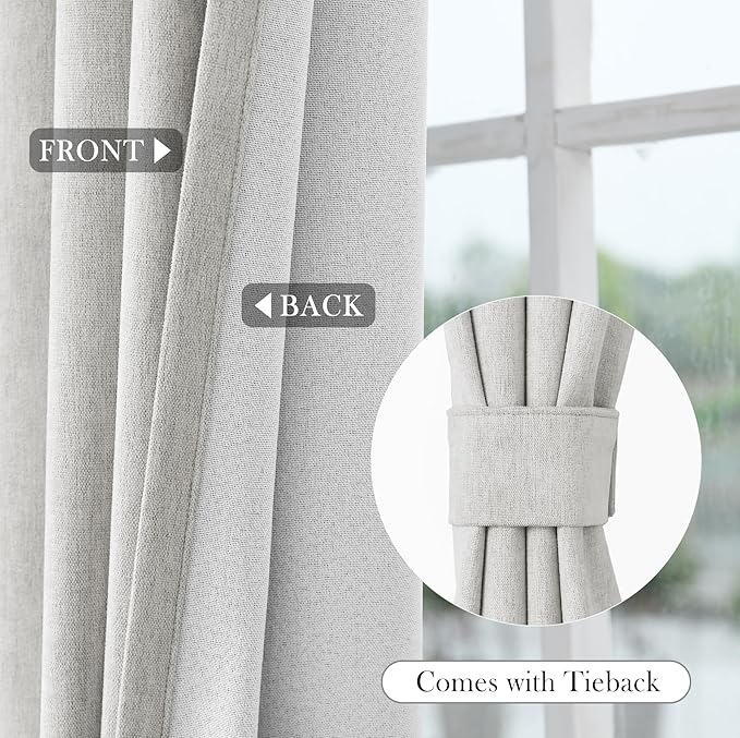 Macochico 120" Wx84 L 100% Blackout Chenille Curtains for Sliding Door Living Room Bedroom, Luxury Drapery for Hotel Home Theater, White Thermal Window Treatments with Tieback, Grommet, 1 Panel