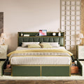 LIKIMIO Queen Bed Frame with 4 Storage Drawers, Platform Bed with Charged Headboard, Sturdy and Stable, No Noise, No Box Spring Needed, Easy to Install, Dark Green