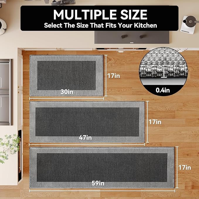 Kitchen Mats for Floor, Super Absorbent Kitchen Rugs Non Slip Washable, Soft Braided Kitchen Runner Rug, Standing Mat Kitchen Sink Mat, Easy to Clean, Black 17x47