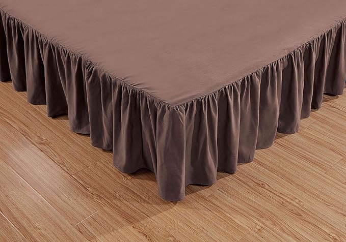 Sheets & Beyond Wrap Around Solid Microfiber Luxury Hotel Quality Fabric Bedroom Gathered Ruffled Bedding Bed Skirt 14 Inch Drop (Full, Brown)