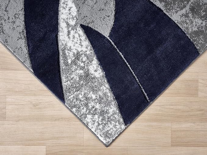 Modern Abstract Area Rug Hand Carved Contemporary Geometric Vibrant Colors Carpet for Living Room Bedroom Design PR1002 (Navy, 8' x 10')