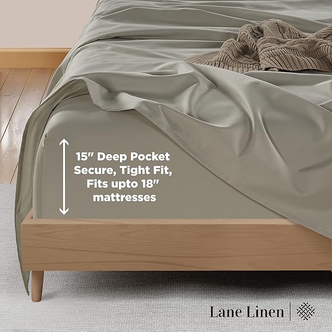 LANE LINEN Queen Size Sheet Set – 600 Thread Count Natural 100% Cotton Sheets, Cooling Bed Sheets, Durable Bedding for Daily Use, Fade Resistant, Snug Fit 15" Deep Pocket Fitted Sheet – Silver