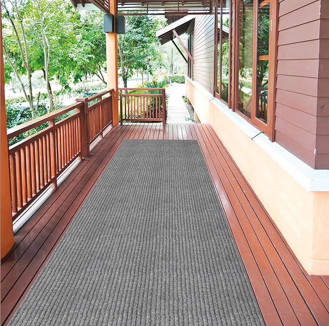 Ottomanson 2'7" x 45' Hallway Runner with Scraper Pile - Extra Durable Non-Slip Rug Mat for Indoor & Outdoor Use - Ideal for Kitchen, Entryway & Garage - High-Traffic Carpet, Gray