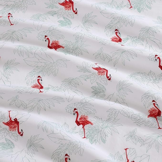 Tommy Bahama - Queen Size Sheet Set, Crisp & Cool Cotton Percale Bedding with a Smooth Lightweight Feel, 4 Piece Holiday Bed Sheets with Matching Pillowcases (Flamingo Santa Red)