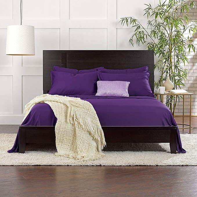 Pure Bamboo Queen Sheets, Genuine 100% Organic Viscose Derived from Bamboo Bed Sheet Set, Luxuriously Soft & Cooling, Double Stitching, 2 Year Quality Promise (Queen, Purple)