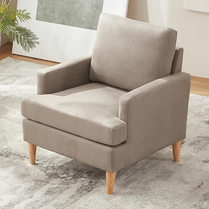 VKNOW Mid-Century Accent Chairs Set of 2, No Tools Assembly Required, Modern Upholstered Polyester Armchairs for Living Room & Bedroom, Comfortable Reading Chairs with Wood Legs, Brown