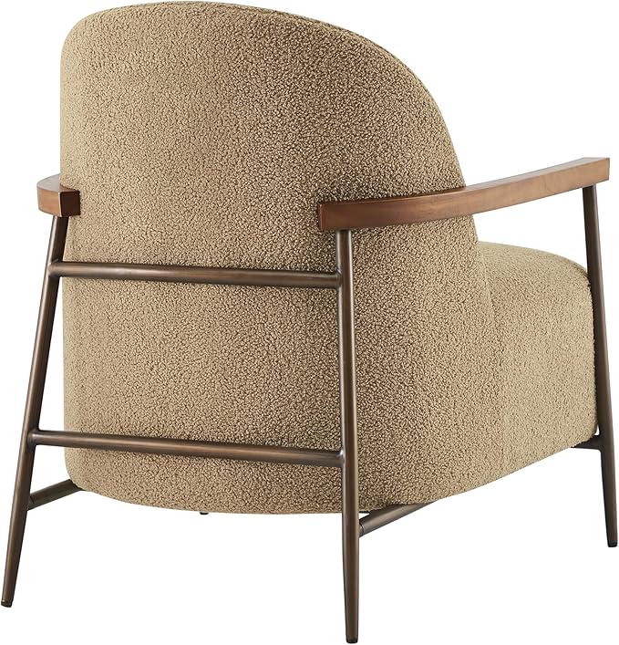 CHITA Accent Chair for Living Room Set of 2, FSC Certified Modern Upholstered Faux Sherpa Fabric Armchair with Metal Frame and Wooden Armrests, Camel