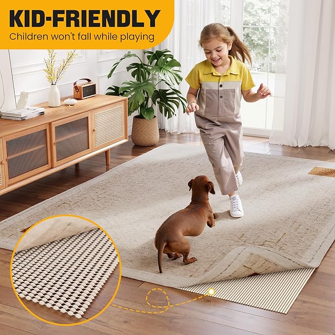 Non-Slip Rug Pad Gripper 2x10 Feet, Anti Skid Mat for Kitchen Hallway Runner Rug, Keep Rugs in Position and Safe, Thick Cushioned Carpet Pad for Hardwood Floors Protection