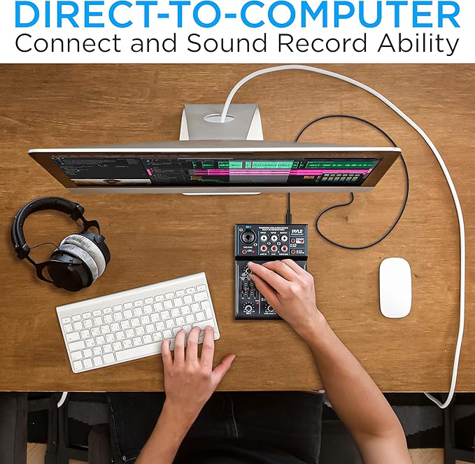 Pyle 3-Channel Professional Wireless DJ Audio Mixer - Bluetooth 5.0 - USB Interface - XLR+6.35mm Mic/Line/Guitar Input - 3.5mm Mic Input - RCA - AUX - Headphone Jack - +48V Phantom Power - PAD33MXUBT