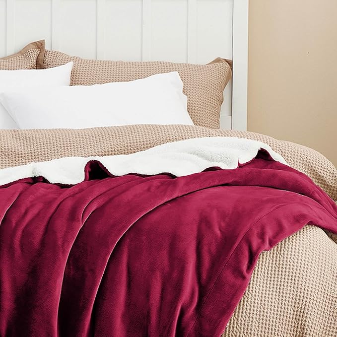 Bedsure GentleSoft Sherpa Fleece Blankets King Size for Bed - Thick and Warm Throw for Girls and Women, Soft Fuzzy Plush King Christmas Blanket for Winter, Red, 108x90 Inches