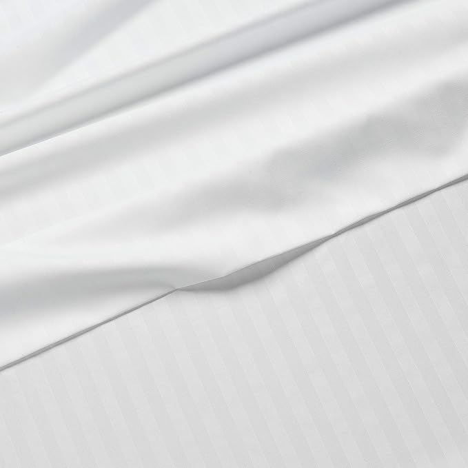 Amazon Basics Soft, Luxury Breathable King Size Wrinkle Free Bed Sheets, Deluxe Microfiber 4-Piece, Bright White Striped
