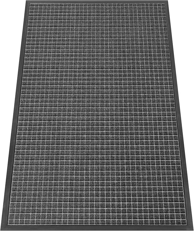 Kuyal Front Door Mat, 3'*5' Door Mat for Inside Outside Entrance,Waterproof Welcome Mats with Non-Slip Backing, Indoor Outdoor Entryway, Commercial Floor Mats, Durable & Easy to Clean, Dark Gray