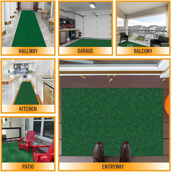Ottomanson 2'7" x 5' Mud Mat Area Rug Scraper Carpet - Non-Slip, Dirt Trapping for Indoor & Outdoor Use - Ideal for Entryway, Garage, Kitchen, Patio & High-Traffic Areas, Green