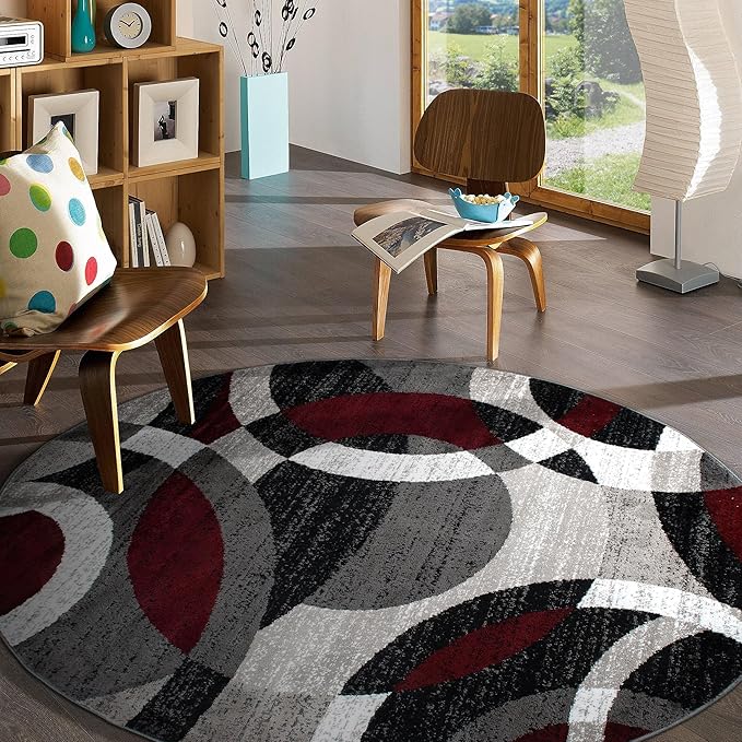 Rugshop Contemporary Abstract Circles Perfect for high Traffic Areas of Your Living Room,Bedroom,Dining Nook,Kitchen Round Rug 6' 6" (6' 6" Diameter) Red