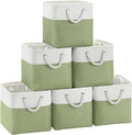 Fabric Cubes Storage Basket, 6 Pack 11x11 in with Handles Cube Storage Bins, for Shelves, Home, Office Organizers (White/ Green)