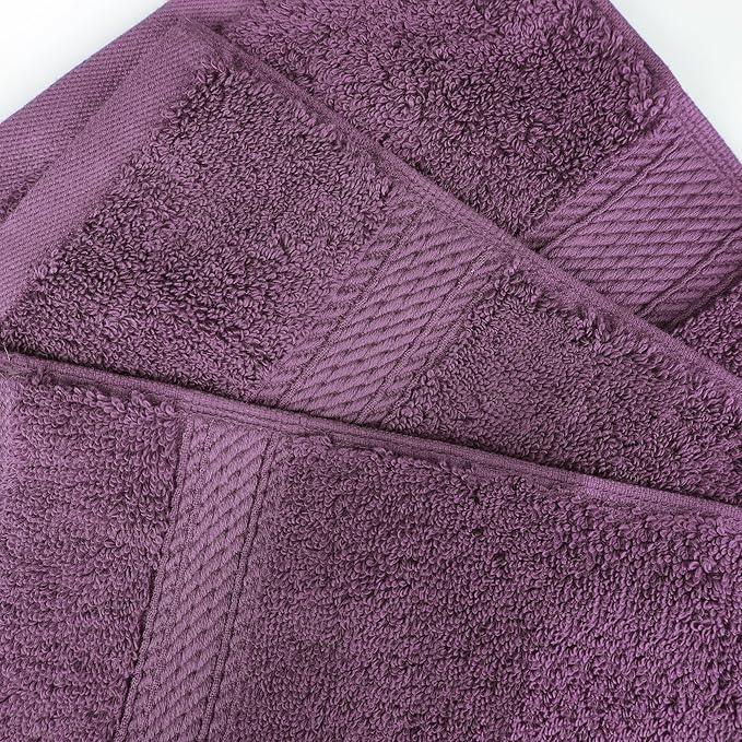 SUPERIOR Egyptian Cotton Pile Bath Towel Set of 4, Ultra Soft Luxury Towels, Thick Plush Essentials, Absorbent Heavyweight, Guest Bath, Hotel, Spa, Home Bathroom, Shower Basics, Plum