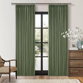 Olive Green Blackout Pinch Pleat Curtains 84 Inches Long 2 Panels for Living Room Bedroom 100% Black Out Linen Dual Layer Pleated with Hooks Rings Back Tab Room Darkening Loden Drapes 84 Inch Length