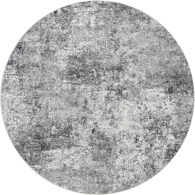 5ft Round Area Rug Living Room Rugs - 5x5 Washable Large Soft Indoor Neutral Modern Abstract Low Pile Rug Carpet for Bedroom Dining Room Farmhouse Home Office - Grey