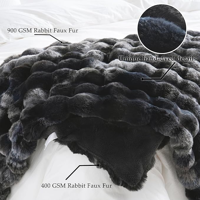 BENVWE Fluffy Faux Fur Throw Blanket for Couch, Soft Plush Thick Cozy Fuzzy Luxury Minky Bubble Blanket for Home Living Room Decor Gift for Women, Tie-dye Grey, 63" x 80", 1100GSM